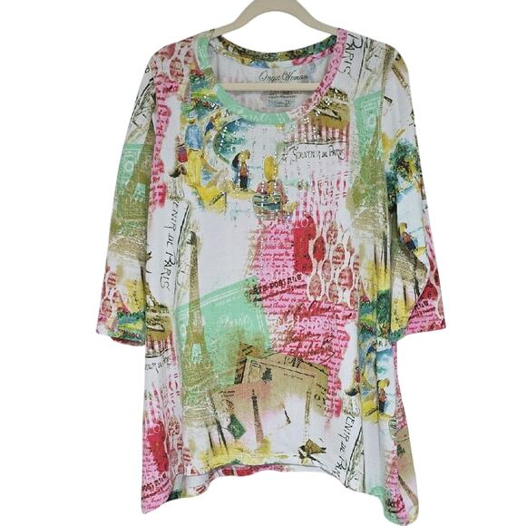 Onque Woman Elements Sz 1X Multicolor Bling Fun Eiffel Tower Graphic Top - Picture 1 of 12